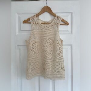 Willow & Clay cream / tan button lace back blouse